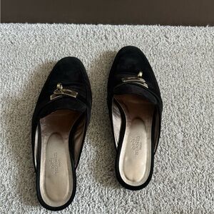 Hermes Black Mules with Gold Accent